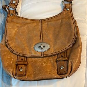 Fossil Vintage Leather Shoulder Bag – Classic Cognac Brown Flap Style